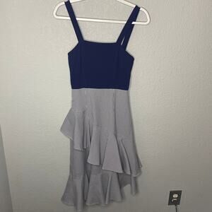 andwelldressed Blue Gingham Pattern Sleeveless Layered Midi Dress Size Small